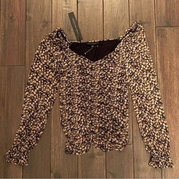 Jane + Delancey Yellow & Black Floral Blouse M NWT - Picture 1 of 5